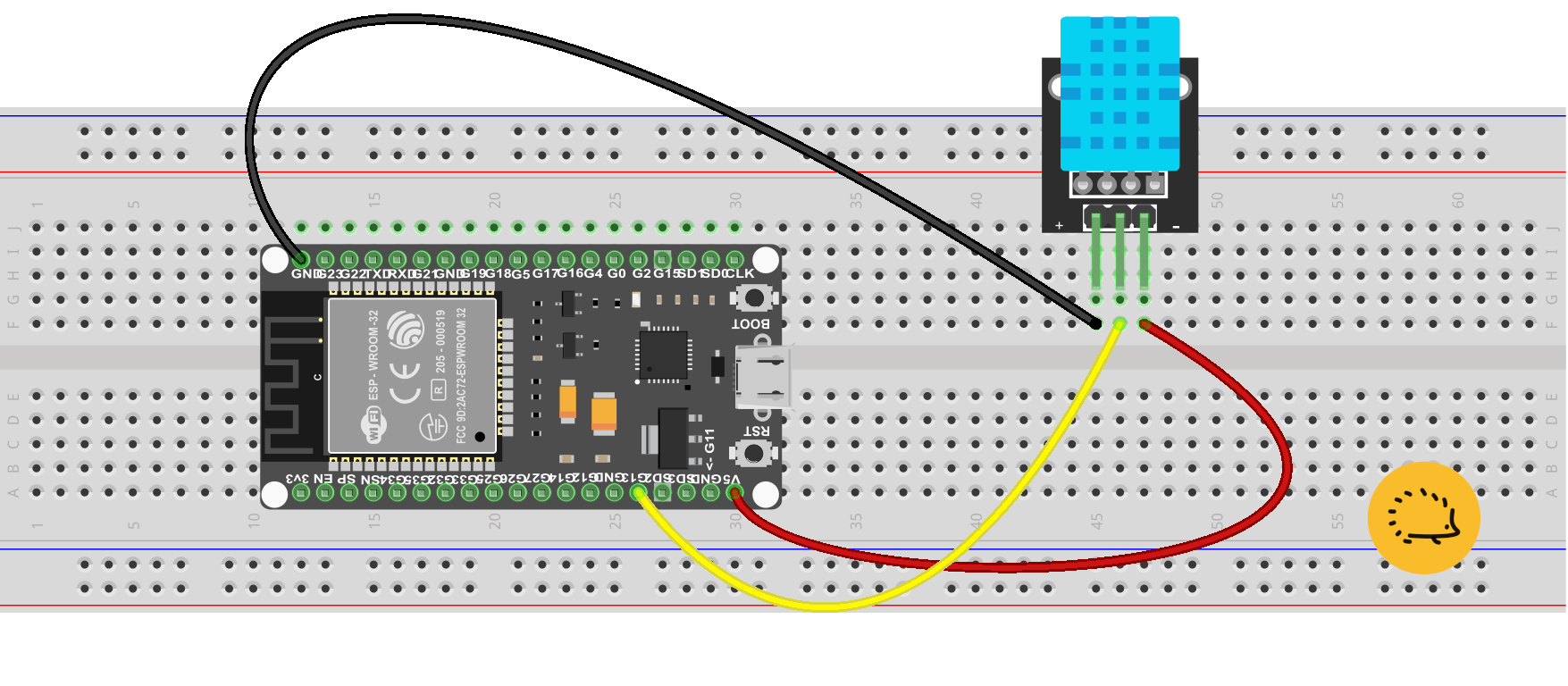 schema Fritzing del circuito per leggere il sensore DHT11 con ESP32
