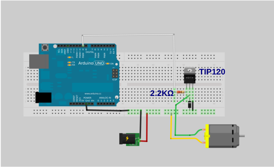 schema del driver per motore elettrico con TIP120 per Arduino