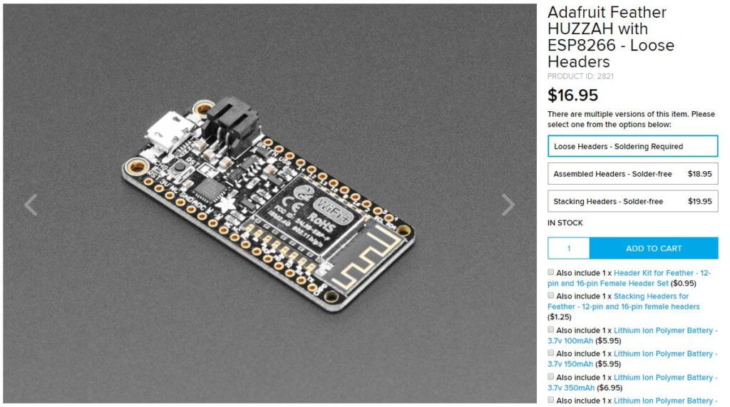 Adafruit HUZZAH esp8266 compatibile con Arduino